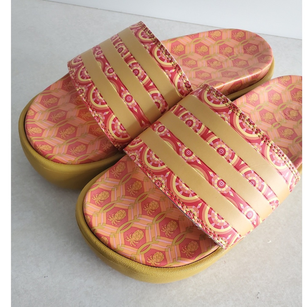 Adidas Adilette Platform Slides Yellow Pink Pineapple Print Sandals Size 6